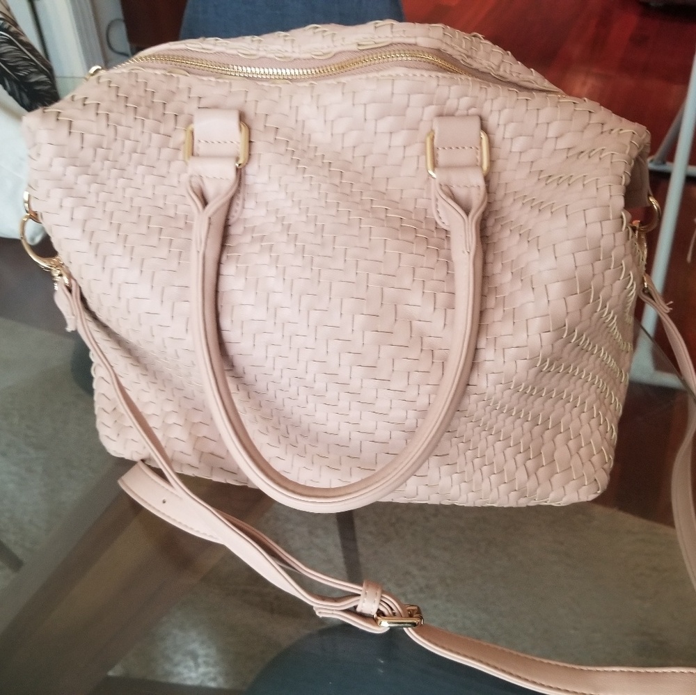 Deux Lux Handbag Basket Weave Blush Leather